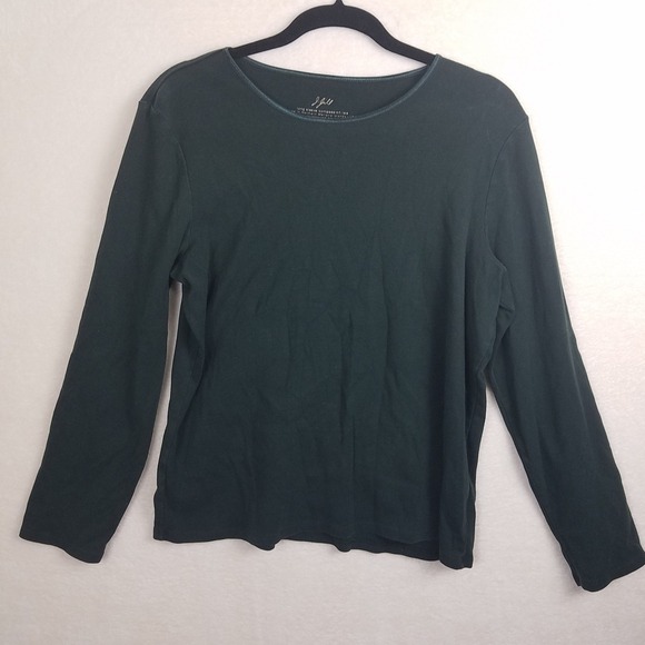 J. Jill Tops - J Jill Long Women's L Sleeve Compassion Tee shirt Dark Green satin trim